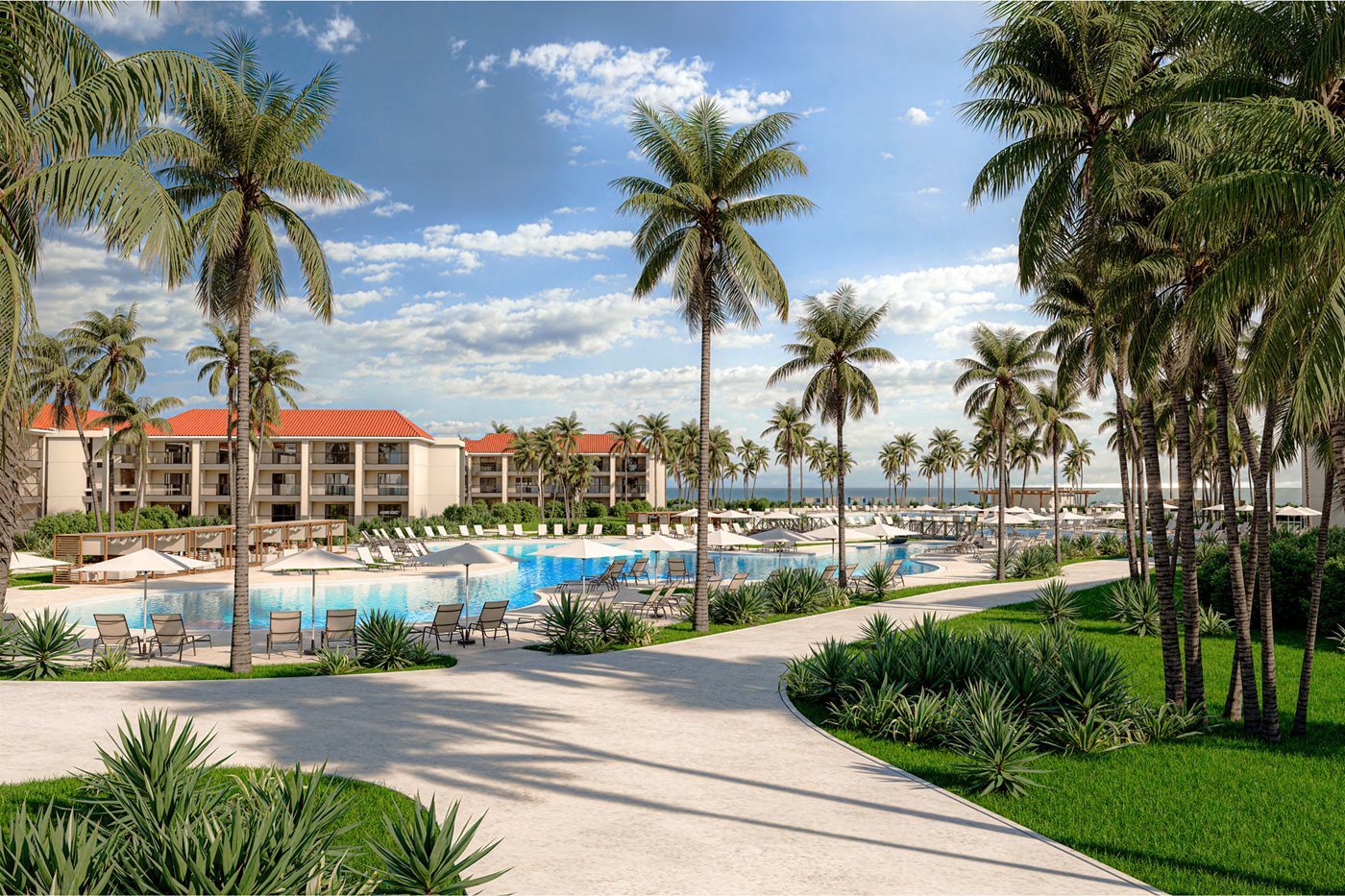 Vue aérienne de la piscine principale du Hyatt Vivid Punta Cana